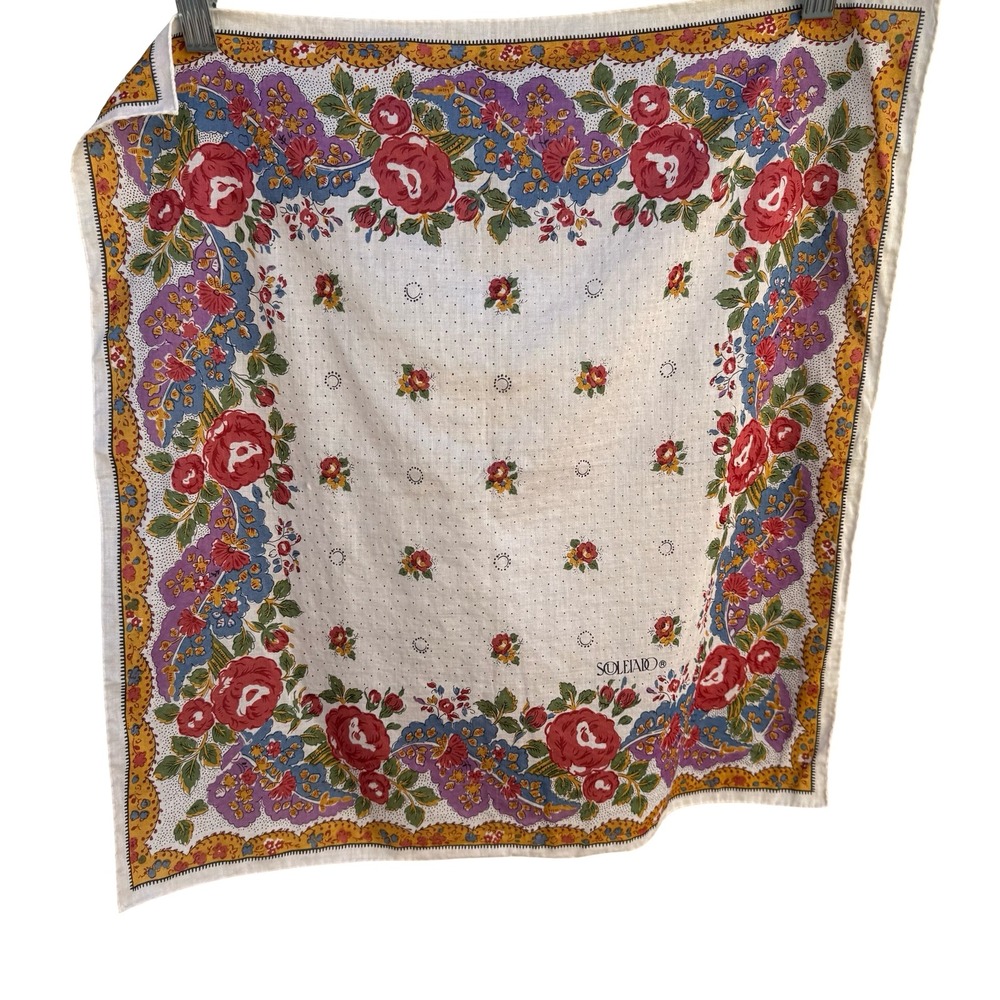Souleiado Vintage French Provencal Garden Floral Boho Rose Cotton Square Scarf